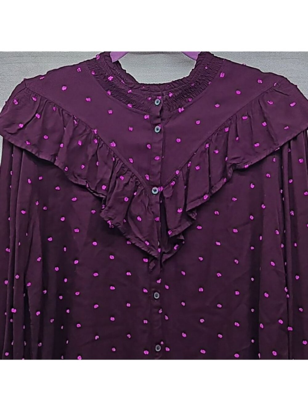 LOFT Womens Large Plum Purple Ruffle High Neck Prairie Victorian Cottagecore Top - Picture 1 of 9
